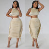 Solid Color High Waist Ruffles Navel Slim Fit Suit