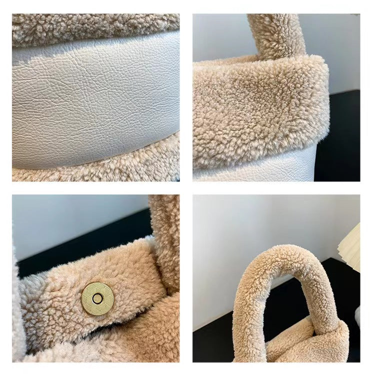 Lamb hair splicing portable water bucket fur bag