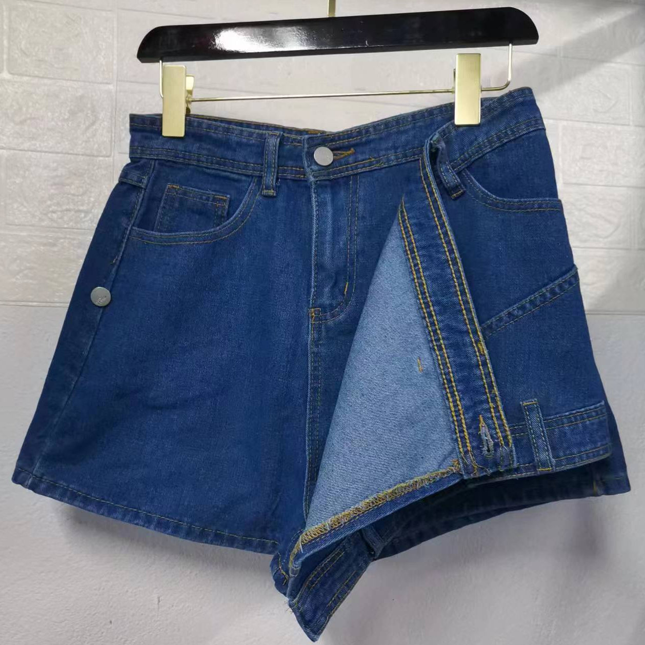 A- line High Waist Irregular Denim Skirt Shorts