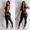 Deep V High Waist Glossy Jumpsuit