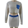 Spliced bare mesh long sleeved hip wrap skirt set