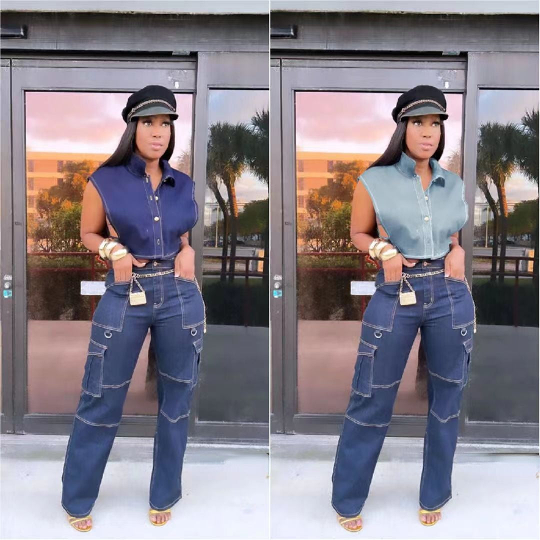 Short Sleeveless Denim Top