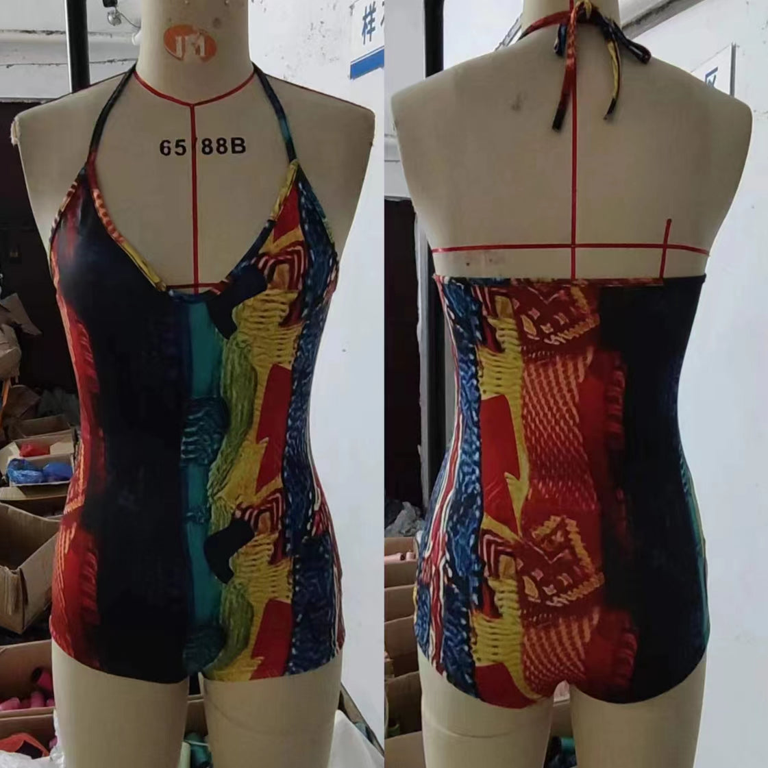 Abstract Printing Oblique Shoulder Jumpsuit