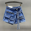 Irregular Multi-Pocket Workwear A- line Denim Skirt