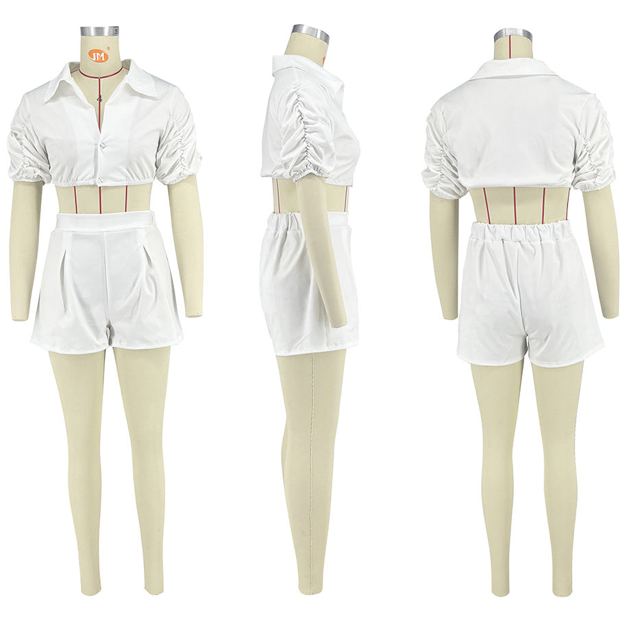 Solid Color Oversleeves Shirt and Shorts Suit