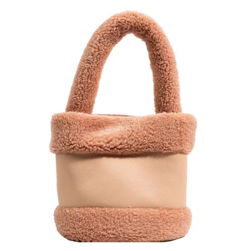 Lamb hair splicing portable water bucket fur bag