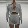Deep V Neck Long Sleeve Pocket Pullover Set