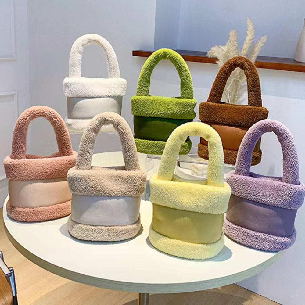 Lamb hair splicing portable water bucket fur bag