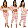 Knitted long sleeved striped slim fitting 3-piece set