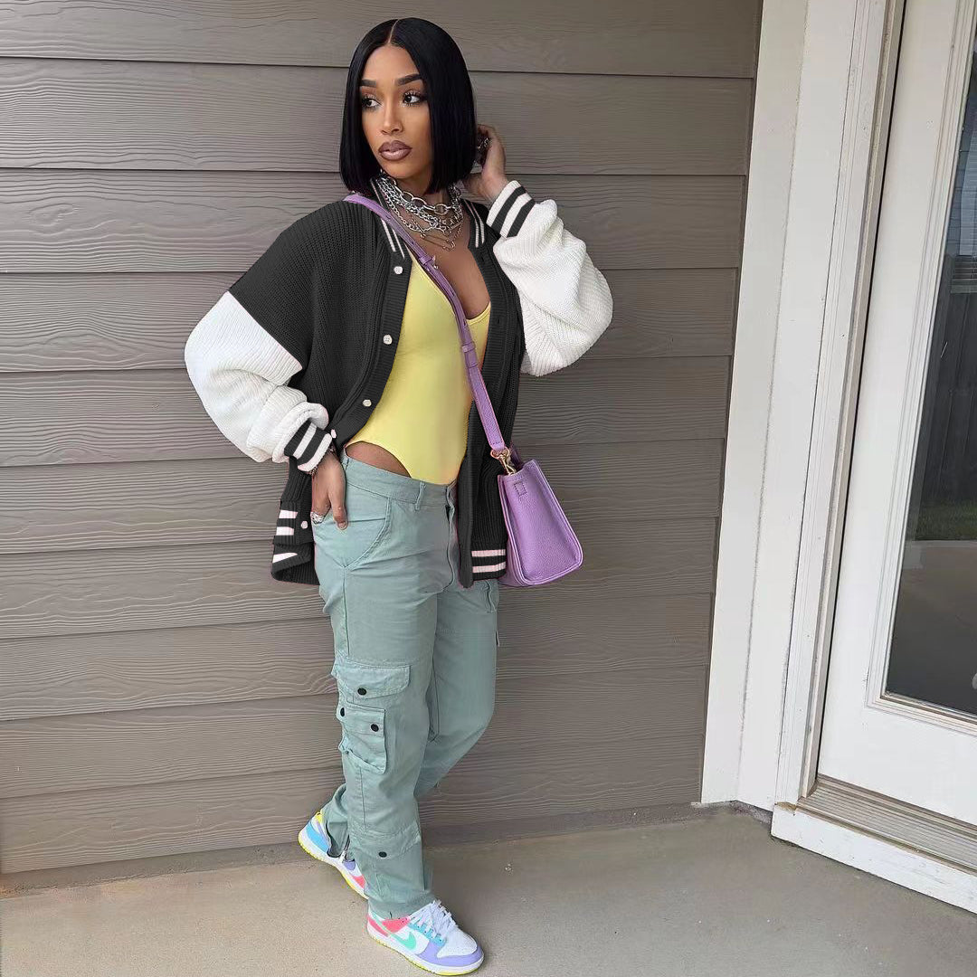 Candy Color Baseball Casual Knitted Jacket Coat