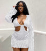 Long Sleeve Mesh Wave Pattern Sexy Short Dress