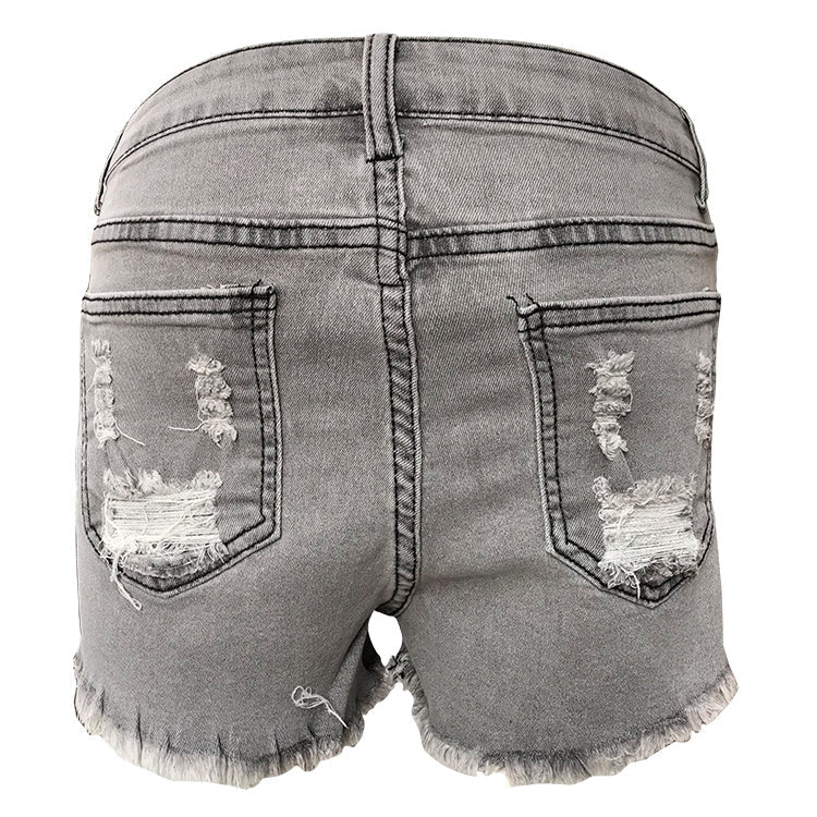 Ripped High Elastic Denim Shorts