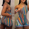 Abstract Printing Oblique Shoulder Jumpsuit