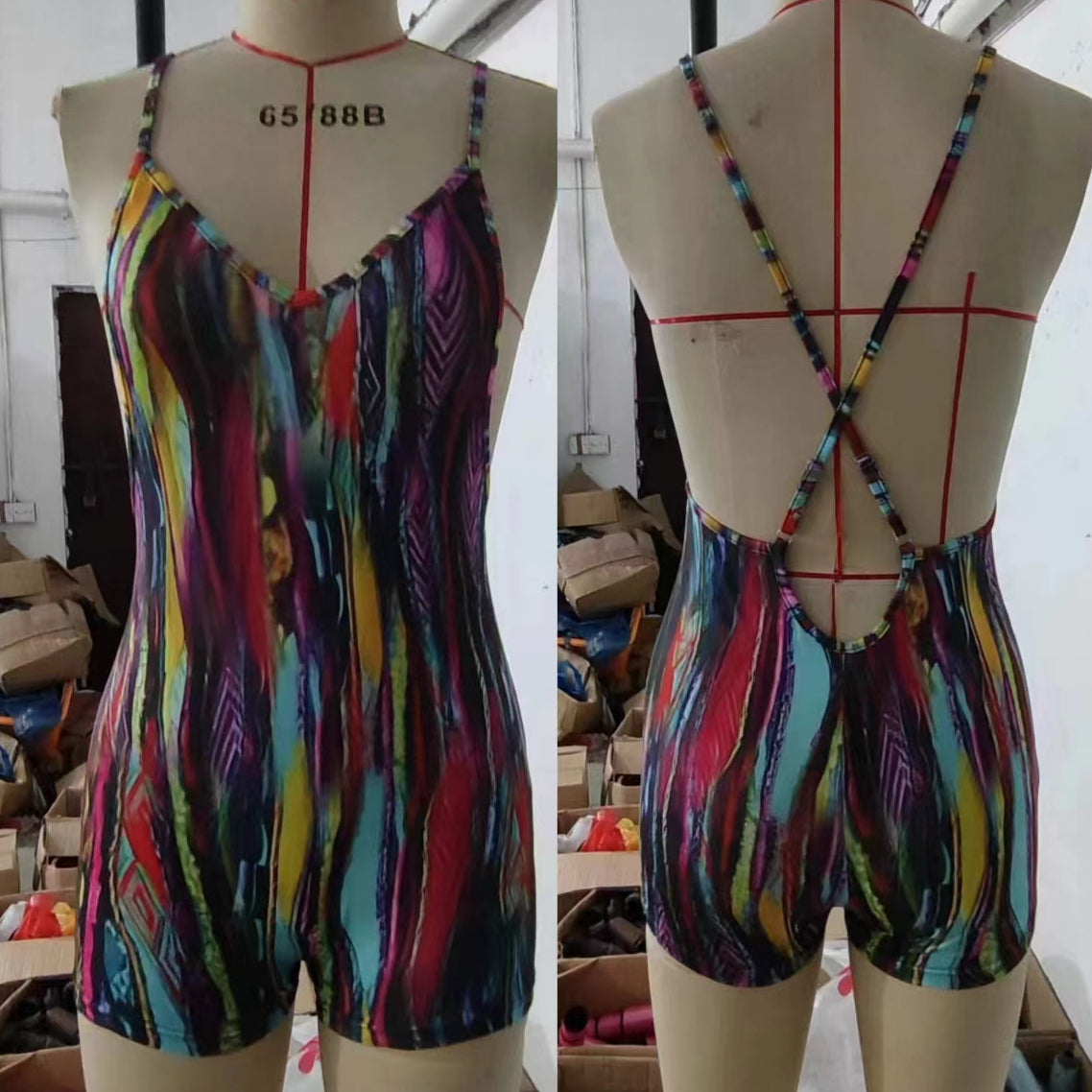 Abstract Printing Oblique Shoulder Jumpsuit