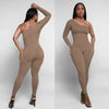 Pit Striped Oblique Shoulder Slim Fit Solid Color Jumpsuit