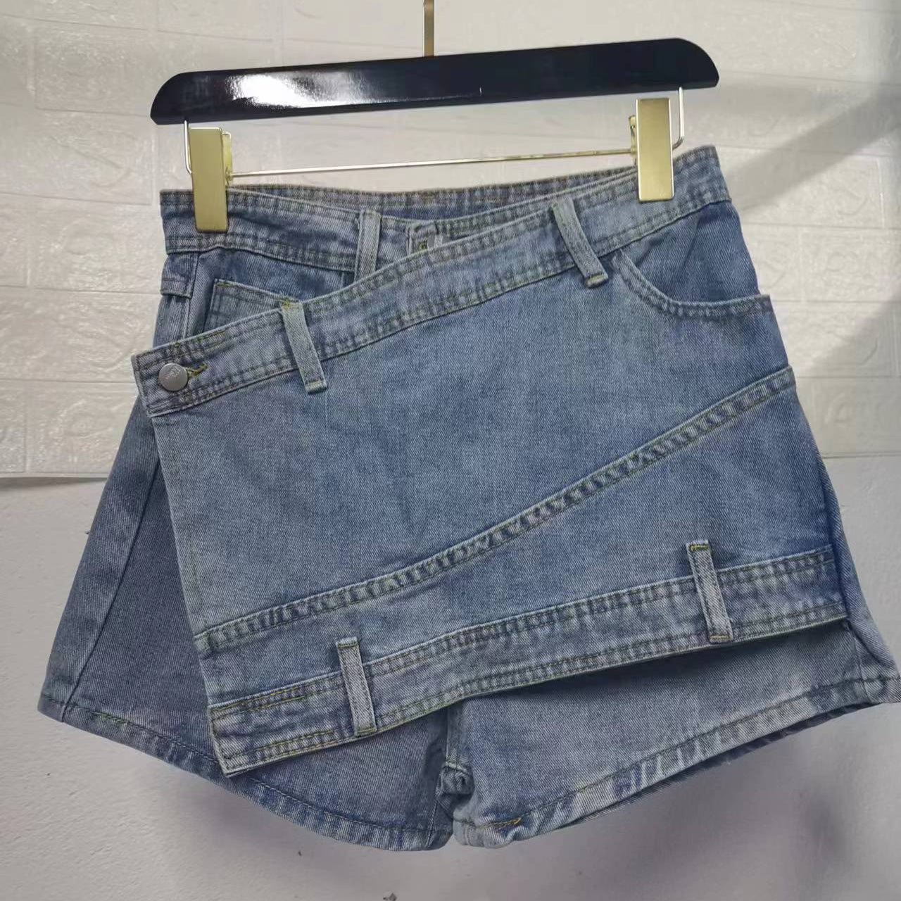 A- line High Waist Irregular Denim Skirt Shorts